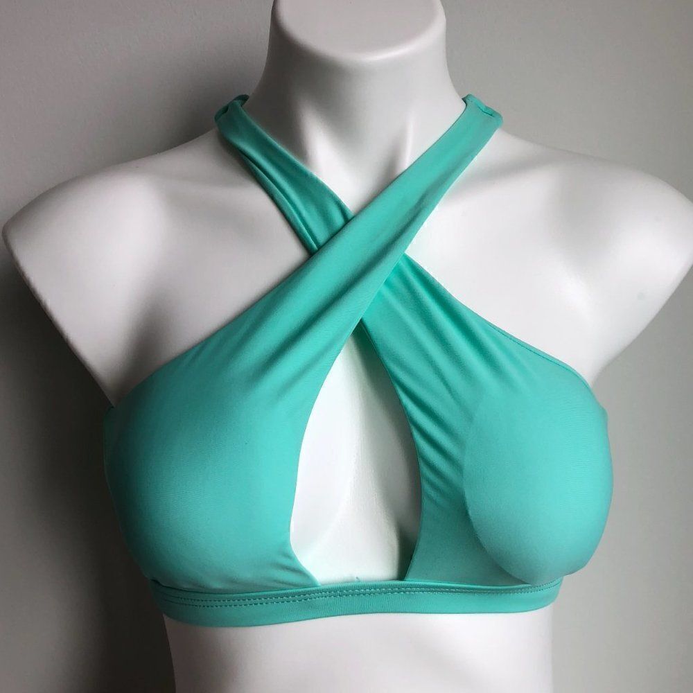 New SHEIN Bikini Top Crossed in Front Teal Small